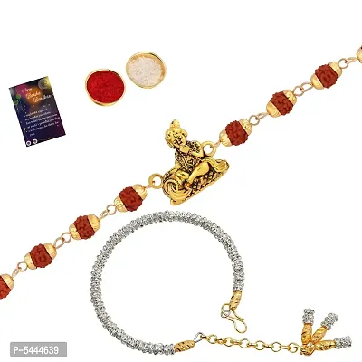 Silver Shine Rakhi Rudraksh  "Krishna" With Bhabhi Rakhi With Roli Chawal And Greeting Card-thumb0