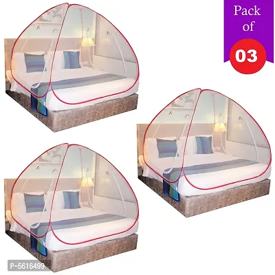 Red Mosquito Net Foldable Double Bed Net King Size Pack Of 3-thumb2