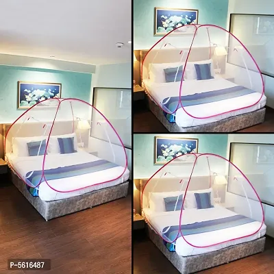 Pink Mosquito Net Foldable Double Bed Net King Size Pack Of 3-thumb0