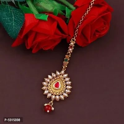 Silver Shine  Traditional Gold Plated Kundan Style Maang Tikka Jewellery For Women Girl-thumb0