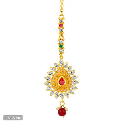 Silver Shine  Traditional Gold Plated Kundan Style Maang Tikka Jewellery For Women Girl-thumb3