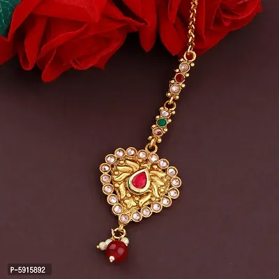 Silver Shine Elegant Gold Plated  Traditional Kundan Style Maang Tikka Jewellery For Women Girl