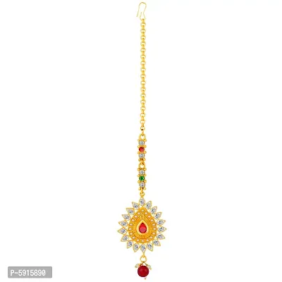 Silver Shine  Traditional Gold Plated Kundan Style Maang Tikka Jewellery For Women Girl-thumb5