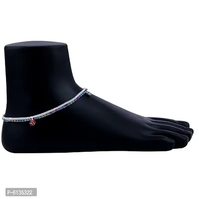 Silver Plated Stylish Multi Color Payal Anklet For Women-thumb2
