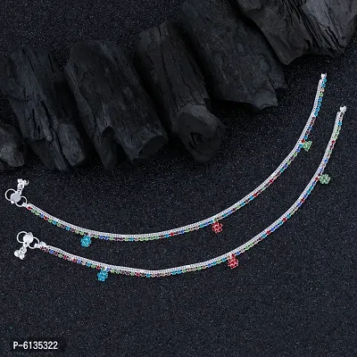 Silver Plated Stylish Multi Color Payal Anklet For Women