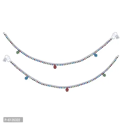 Silver Plated Stylish Multi Color Payal Anklet For Women-thumb5