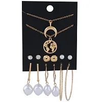 Stylish Multi Designe Earring Set With Two Layer Chain-thumb1