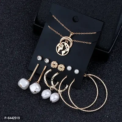 Stylish Multi Designe Earring Set With Two Layer Chain-thumb0