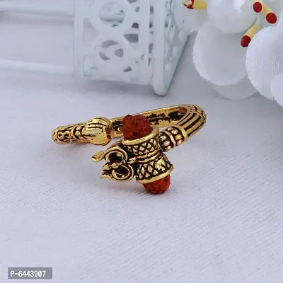 Rudraksha Trishul Damroo Designer Oxidized Gold Ring for Men And Women-thumb0