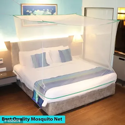 Mosquito Net For Double Bed, King-Size, Square Hanging Foldable Polyester Net White And Green-thumb0