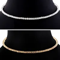 Single Line Diamond Studded Party Wear Necklaces Combo For Girls And Womens  Set Of 2-thumb1