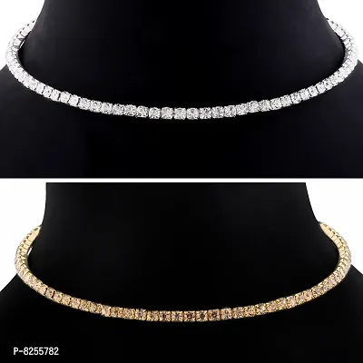 Single Line Diamond Studded Party Wear Necklaces Combo For Girls And Womens  Set Of 2-thumb2