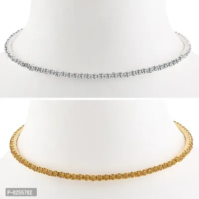 Single Line Diamond Studded Party Wear Necklaces Combo For Girls And Womens  Set Of 2-thumb0