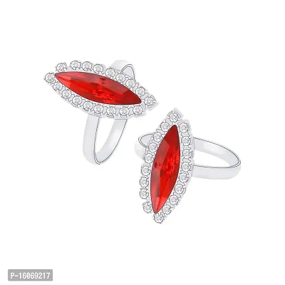 SILVER SHINE Toe Rings for Women Traditional Red Color Oxidized Toe Rings Set Bichiya for women-thumb0