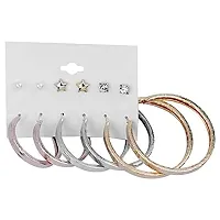 Silver Shine Stylish Fashion Earring Combo 3 Bali With 3 Studs Set For Women Girls (Earring Set 6)-thumb1