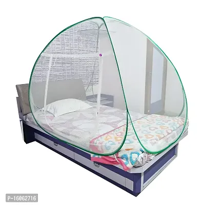 Mosquito Net Polyester Foldable for Single Bed White Color and Green Patti-thumb0