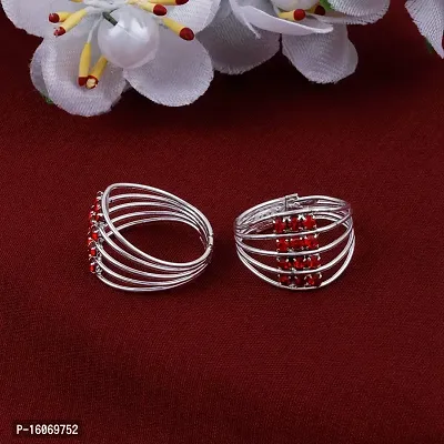 Stylish Bichhiya Adjustable Red Toe Ring Alloy Silver Plated Toe Ring-thumb2