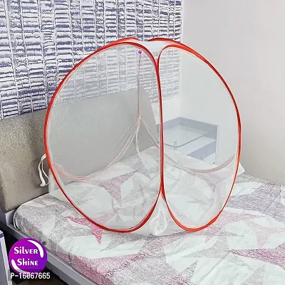 Silver Shine Mosquito net for Baby Protection Polyester Foldable Light Weight 2.4 mm Strong PVC Coated Steel (White Red)-thumb3