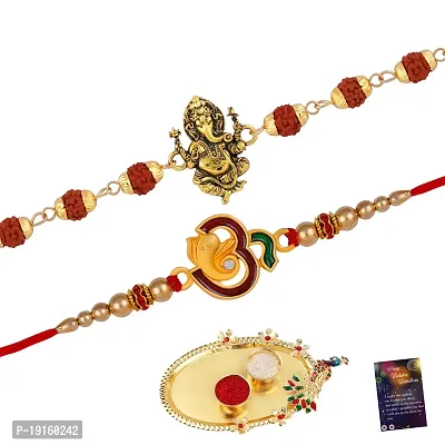 Premium Quality Fancy Combo Of 2 Rakhi With Roli - Chawal - Greeting Card - Pooja Thali-thumb0