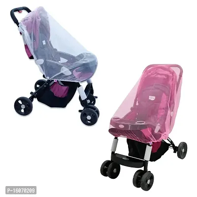 Silver Shine Baby Stroller Mosquito Net White Pink Combo-thumb0