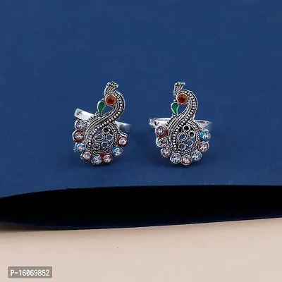 Peacock Design Women Traditional Silver Oxidized Toe Rings Set Bichiya for women-thumb3