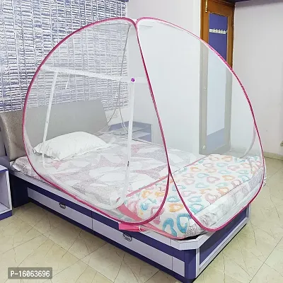 Mosquito Net Foldable Polyester for Single Bed White Color and Pink Patti-thumb2