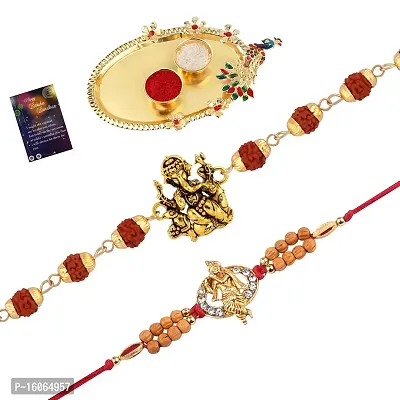 Rakhi Rudraksh Ganpati Ji With Stylish Rakhi With Roli Chawal , Greeting Card,1 Pooja Thali-thumb0