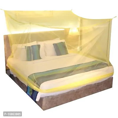 Mosquito Net for Double Bed, King-Size, Square Hanging Foldable Polyester Net Yellow-thumb5
