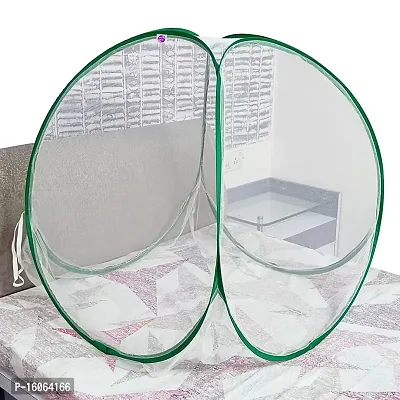 Silver Shine Mosquito Net Polyester Foldable Mosquito Net for Baby White Color and Green Border 0 to 2 Years-thumb0