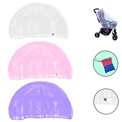 Silver Shine Mosquito Stroller Net for Baby Carriage Stroller Pram,Carriers, Car Seats, Cradles, Mosquito Net Plus Size for Baby Kids 0 to 3 Year (White Pink Purple)