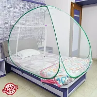 Mosquito Net Polyester Foldable for Single Bed White Color and Green Patti-thumb2