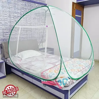 Mosquito Net Polyester Foldable for Single Bed White Color and Green Patti-thumb3
