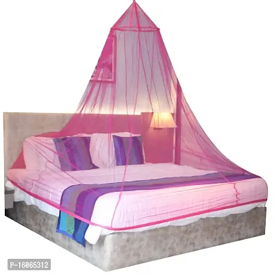 Mosquito Net for Double Bed, King-Size, Round Ceiling Hanging Foldable Polyester Net Pink (Pack of 1)-thumb0