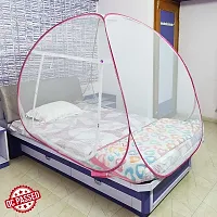 Mosquito Net for Double Bed | King Size Foldable Machardani | Polyester 30GSM Strong Net Steel Wire (Single Bed, White-Pink)-thumb2