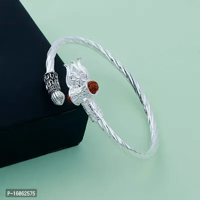 Silver Shine Rudraksha OM Trishul Damroo Designer Oxidized Silver Kada Bracelet Unisex Bracelets for Men  Women-thumb3