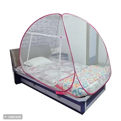 Mosquito Net Foldable Polyester for Single Bed White Color and Pink Patti-thumb0