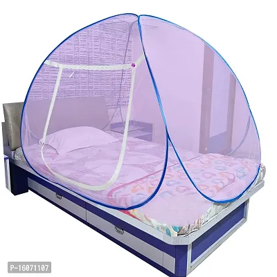 Mosquito Net for Double Bed | King Size Foldable Machardani | Polyester 30GSM Strong Net Steel Wire (Single Bed, Sky-Blue)-thumb0