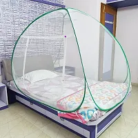 Mosquito Net Polyester Foldable for Single Bed White Color and Green Patti-thumb1