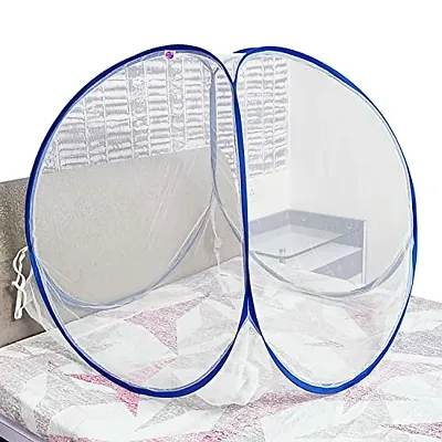 Silver Shine Baby Mosquito Net Tent Style Foldable Polyester 2.4 mm Strong PVC Coated Steel Mosquito Net for Baby (White- Blue)