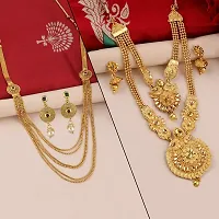 SILVER SHINE Gold Plated Traditional Designer Long Jewellery Set for Women (Necklace set 4)-thumb1
