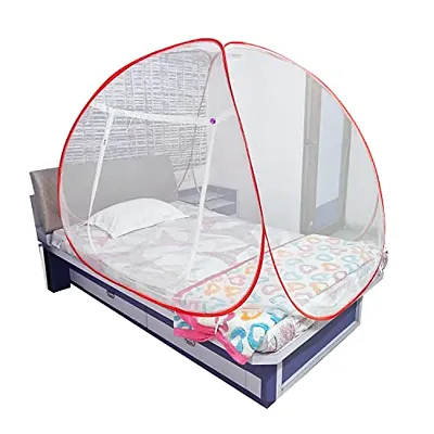 Mosquito Net Polyster Fodeble Single Bed for Adult White Color and Red Patti