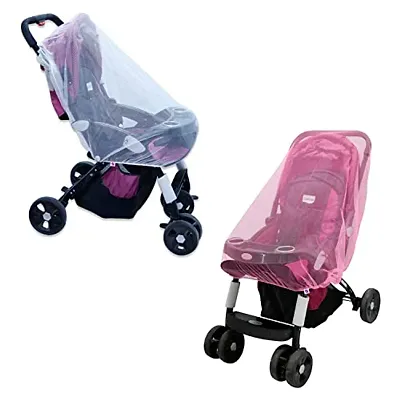 Silver Shine Baby Stroller Mosquito Net White Pink Combo