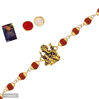 Rakhi Rudraksh Ganpati Ji With Stylish Rakhi With Roli Chawal , Greeting Card,1 Pooja Thali-thumb2