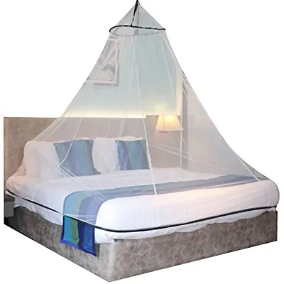 Mosquito Net for Double Bed, King-Size, Round Ceiling Hanging Foldable Polyester Net White and Black