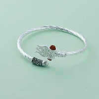 Silver Shine Rudraksha OM Trishul Damroo Designer Oxidized Silver Kada Bracelet Unisex Bracelets for Men  Women-thumb1