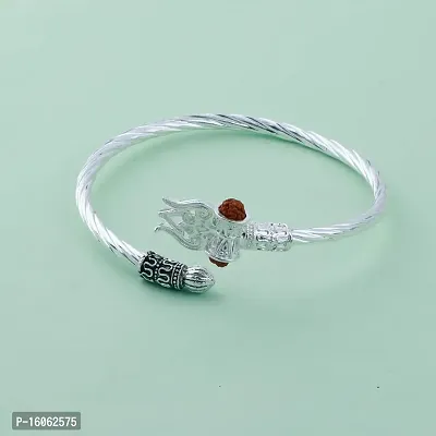 Silver Shine Rudraksha OM Trishul Damroo Designer Oxidized Silver Kada Bracelet Unisex Bracelets for Men  Women-thumb2