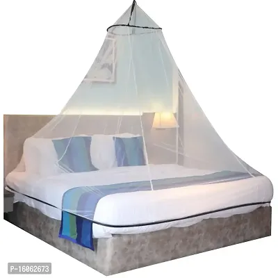 Mosquito Net for Double Bed, King-Size, Round Ceiling Hanging Foldable Polyester Net White and Black-thumb0