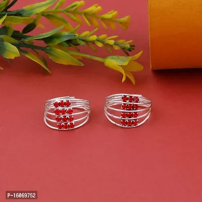 Stylish Bichhiya Adjustable Red Toe Ring Alloy Silver Plated Toe Ring-thumb5