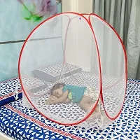 Silver Shine Mosquito net for Baby Protection Polyester Foldable Light Weight 2.4 mm Strong PVC Coated Steel (White Red)-thumb1