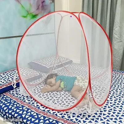 Silver Shine Mosquito net for Baby Protection Polyester Foldable Light Weight 2.4 mm Strong PVC Coated Steel (White Red)-thumb2